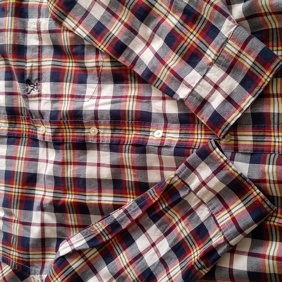 AMERICAN EAGLE OUTFITTERS RED YELLOW PLAID BUTTON DOWN SHIRT. SIZE (M ) - Picture 8 of 13